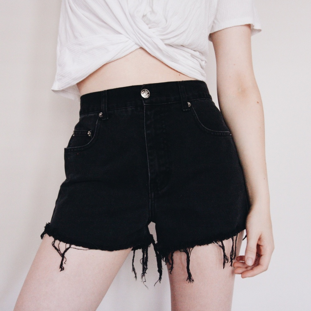 vintage high waist black denim shorts